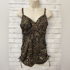 Trimshaper 12 Leopard Print Tankini Top Cinch Sides Modest Dress Slimming Resort